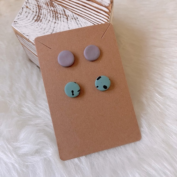 Hand Crafted Jewelry - Purple & Blue Black Speckled Round Stud Earrings
